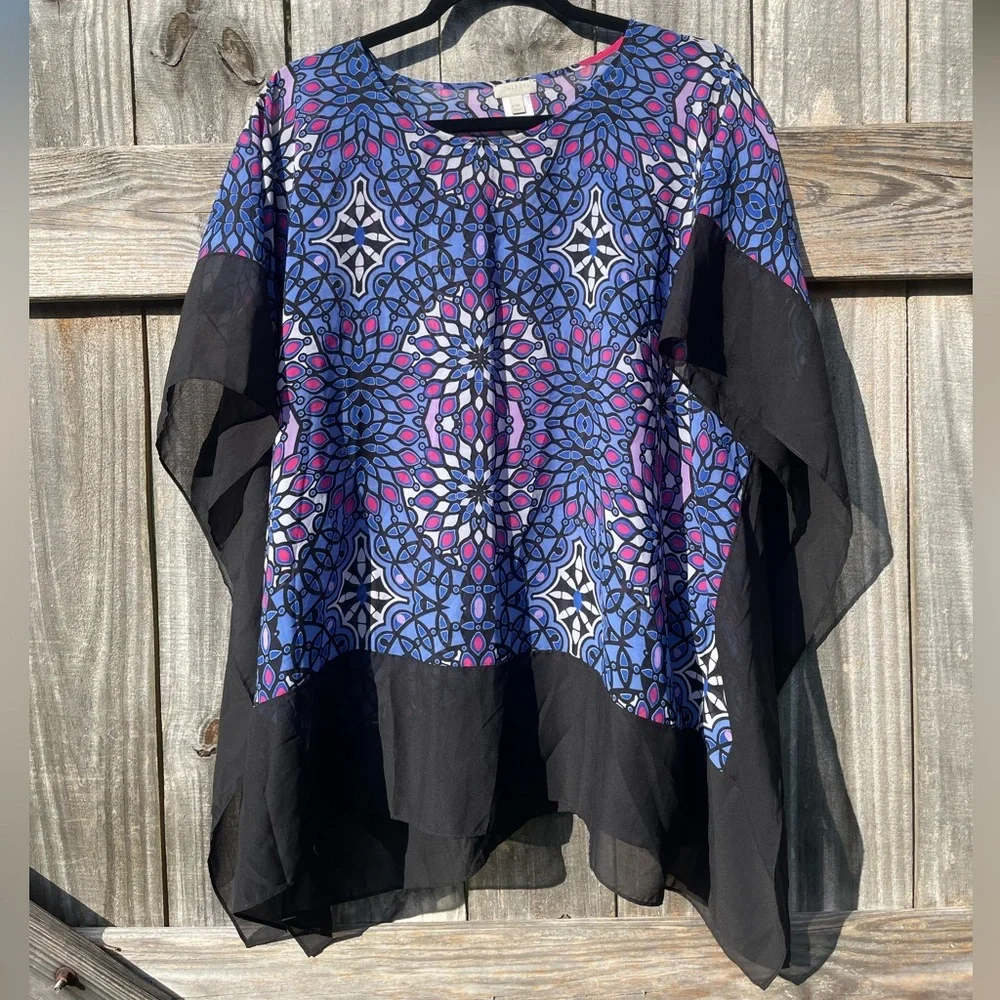Talbots Black and Blue Patterned Women's overlay Top size L/XL - Picture 1 of 8
